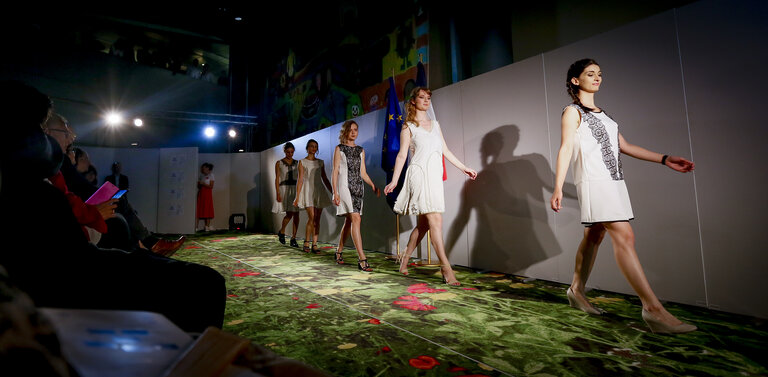 Photo 15: Fashion show at the EP in Strasbourg from different French schools: - Lycée Camille Claudel, Ecole Ambassadrice de Lyon- Lycée Claude Bernard de Villefranche- Lycée de la Coiffure de Lyon- Fondation la Mâche de Lyon- Lycée Paul Lapie de Lunéville- Lycée Sainte Marie de Saint-Etienne