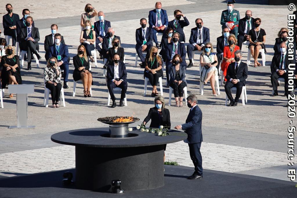 Visit of David SASSOLI, EP President to Madrid - State ceremony in memory of the victims of COVID-19 on the Plaza de la Armería del Palacio Real de Madrid on July 16, 2020.