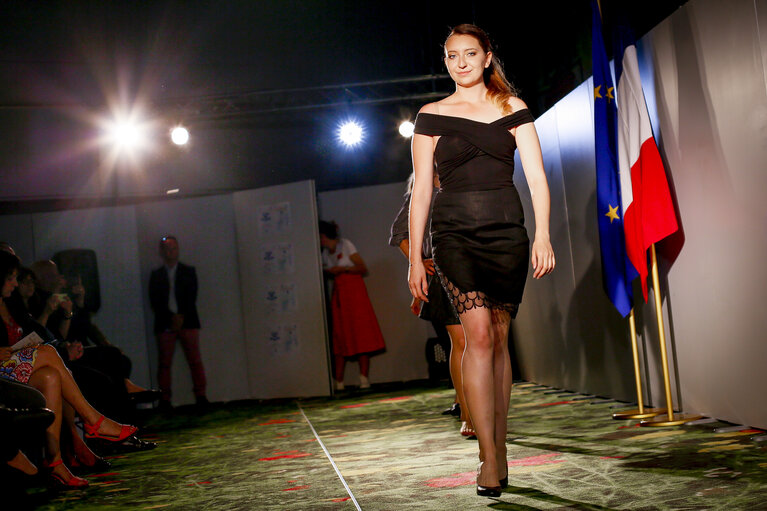 Photo 26: Fashion show at the EP in Strasbourg from different French schools: - Lycée Camille Claudel, Ecole Ambassadrice de Lyon- Lycée Claude Bernard de Villefranche- Lycée de la Coiffure de Lyon- Fondation la Mâche de Lyon- Lycée Paul Lapie de Lunéville- Lycée Sainte Marie de Saint-Etienne