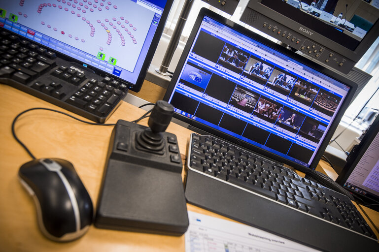 Webstreaming control room. Audiovisual equipment