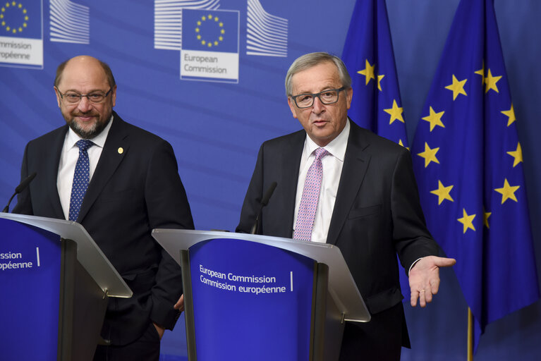 Fotografia 8: Martin SCHULZ - EP President meets with Jean-Claude JUNCKER - EC President. Press Point