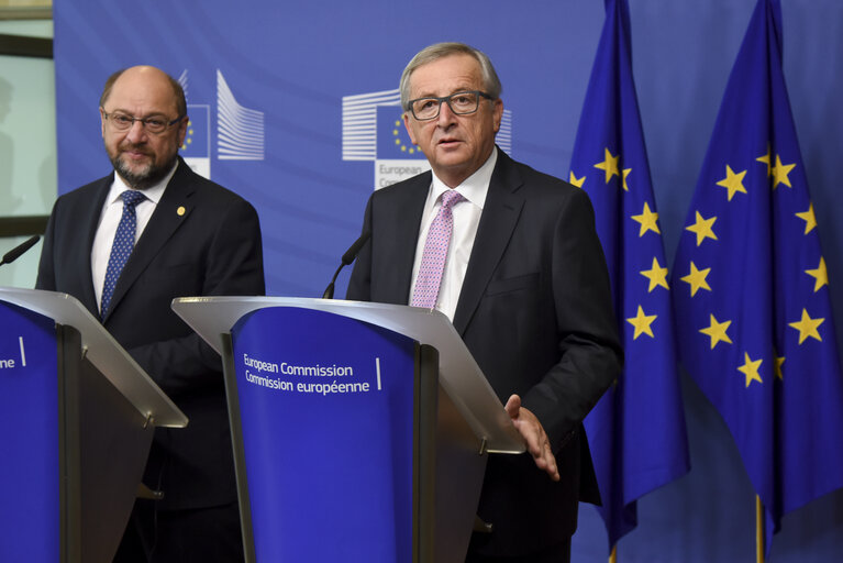 Zdjęcie 10: Martin SCHULZ - EP President meets with Jean-Claude JUNCKER - EC President. Press Point