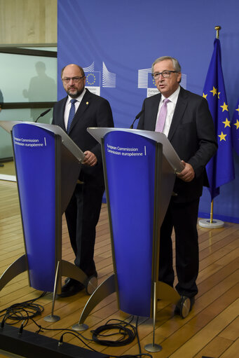 Fotografia 11: Martin SCHULZ - EP President meets with Jean-Claude JUNCKER - EC President. Press Point