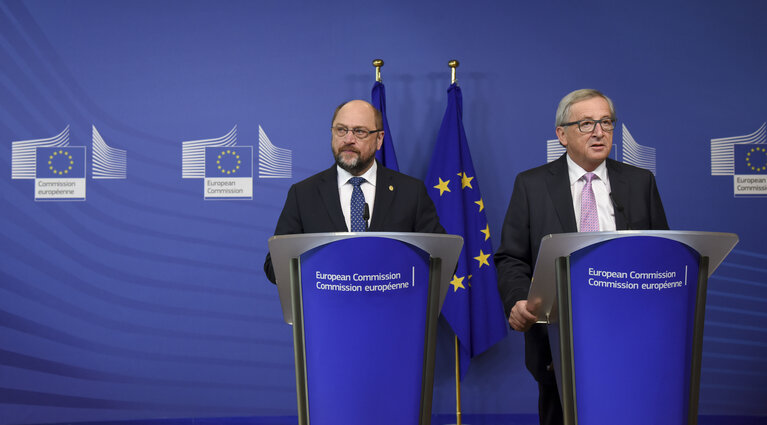 Fotografia 12: Martin SCHULZ - EP President meets with Jean-Claude JUNCKER - EC President. Press Point