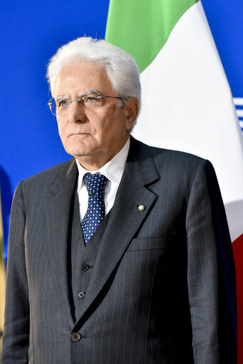 Fotografija 3: Official visit of the Italian President to the European Parliament in Strasbourg.     The President of the Italian Republic is welcomed by the President of the European Parliament