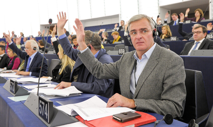 Marc JOULAUD in plenary session week 48 2015 in Strasbourg during votes