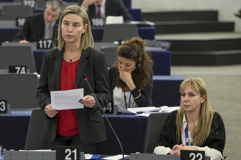 Fotografie 24: Plenary session week 11 2015 in Strasbourg - Murder of the Russian opposition leader Boris Nemtsov and the state of democracy in Russia  Statement by the Vice-President of the Commission/High Representative of the Union for Foreign Affairs and Security Policy