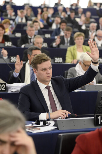 Fotografi 3: Gabrielius LANDSBERGIS voting during the plenary session in Strasbourg - Week 11 2015