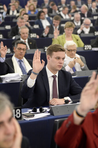 Fotografi 4: Gabrielius LANDSBERGIS voting during the plenary session in Strasbourg - Week 11 2015