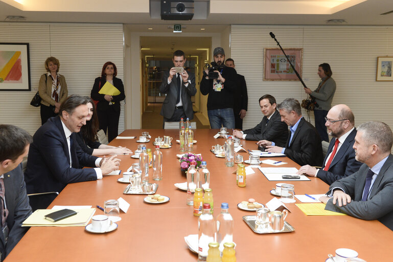 Martin SCHULZ - EP President meets with Ranko KRIVOKAPIC , the Speaker of the Parliament of Montenegro