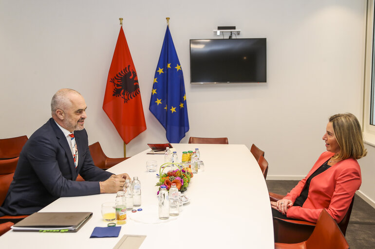 Fotagrafa 3: Federica MOGHERINI, HRVP of the EC meets with Edi RAMA, Prime Minister of Albania, at the EP in Brussels.