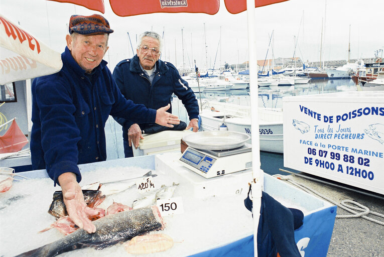 Fotogrāfija 1: A fish stall at the port of Anitibes in December 2000.