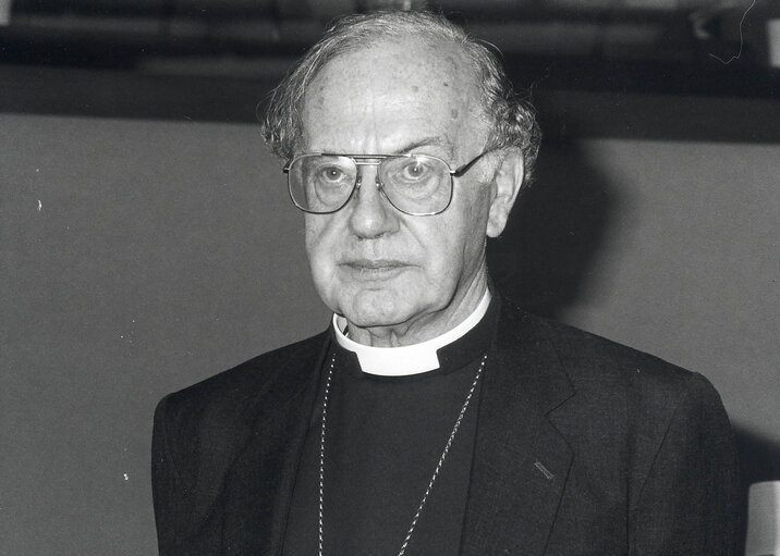 Robert RUNCIE, Archbishop of Canterbury, during a visit at the European Parliament in Strasbourg in the 1980es.