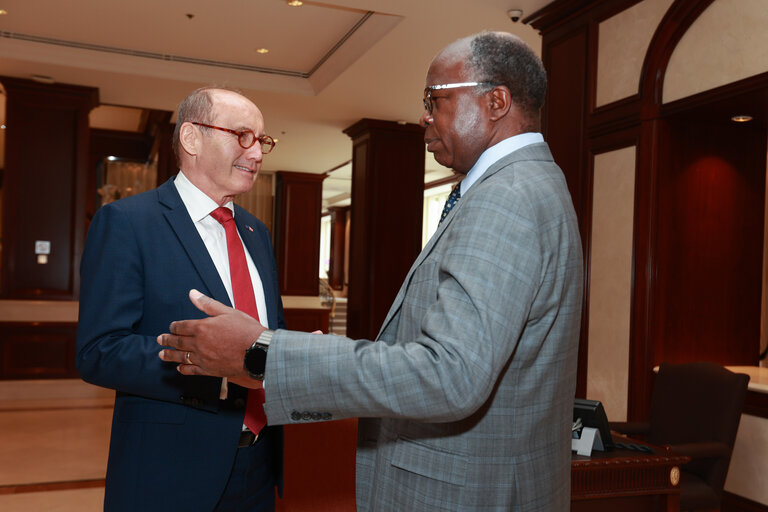 Valokuva 17: Othmar Karas welcomes Hakainde Hichilema, President of the Republic of Zambia.