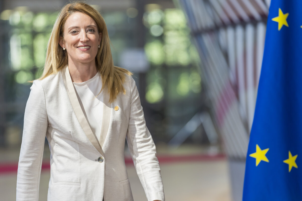 European Council : Arrival of Roberta METSOLA, EP President