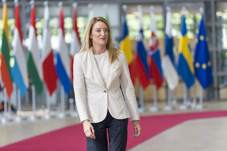 European Council : Arrival of Roberta METSOLA, EP President