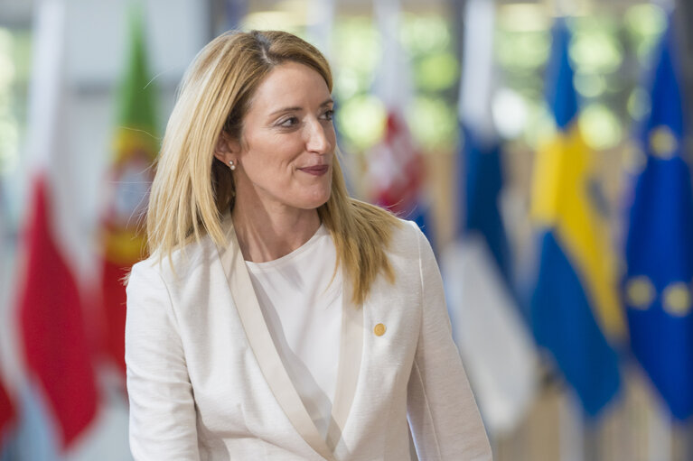 European Council : Arrival of Roberta METSOLA, EP President