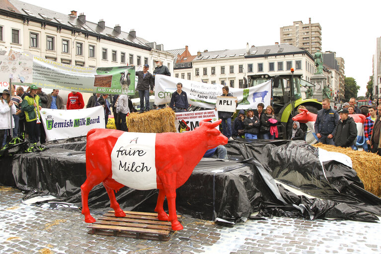 Fotografie 7: Milk producers of the European Milk Board protest in front of the European Parliament to draw attention to the pressing problems of the milk market.