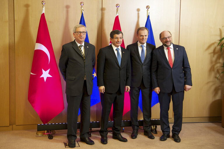 Martin SCHULZ - EP President meets with Donald TUSK - President of the European Council, Jean-Claude JUNCKER - EC President and Ahmet DAVUTOGLU, Prime Minister of Turkey