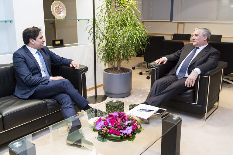 Fotografia 1: Antonio TAJANI - EP President meets with Salvatore Domenico POGLIESE MEP