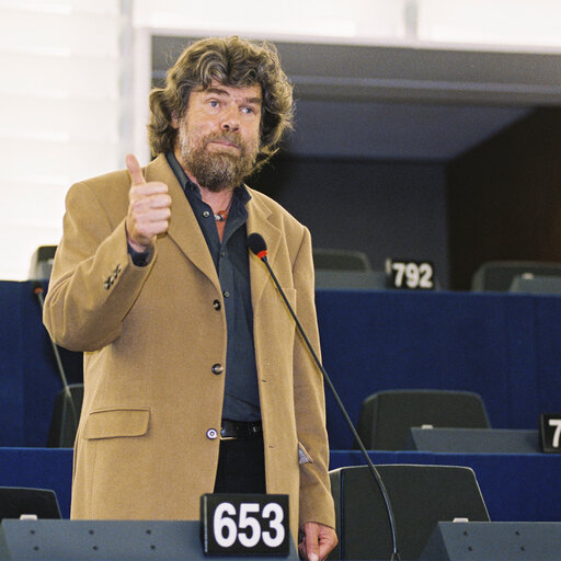 Portrait of Mep Reinhold MESSNER during the plenary session at the European Parliament in Strasbourg