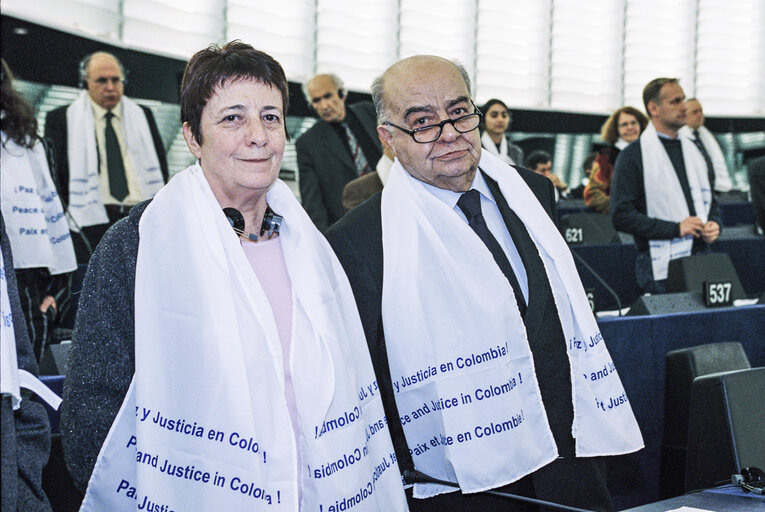 Plenary Session in Strasbourg with President of Colombia. Action to draw attention on the situation in Colombia