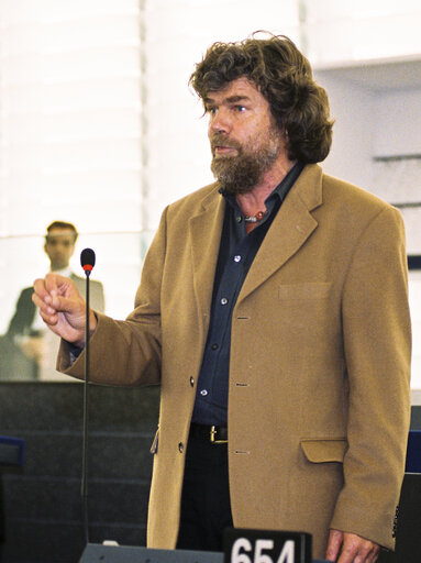 Portrait of Mep Reinhold MESSNER during the plenary session at the European Parliament in Strasbourg