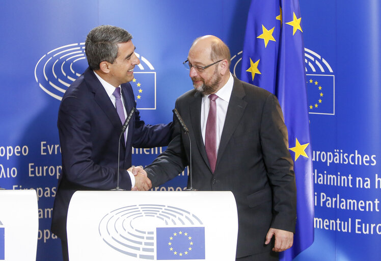 Fotó 1: Official visit of the President of Bulgaria to the European Parliament in Strasbourg - Press point