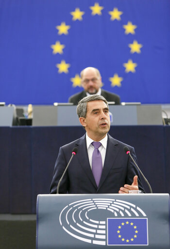 Fotó 27: Official visit of the President of Bulgaria to the European Parliament in Strasbourg. Formal address to the Plenary