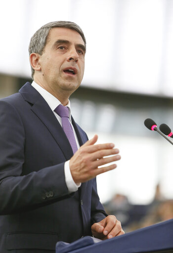 Fotó 17: Official visit of the President of Bulgaria to the European Parliament in Strasbourg. Formal address to the Plenary