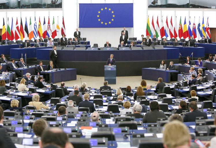 Valokuva 23: Official visit of the President of Bulgaria to the European Parliament in Strasbourg. Formal address to the Plenary