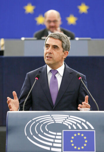 Fotó 28: Official visit of the President of Bulgaria to the European Parliament in Strasbourg. Formal address to the Plenary