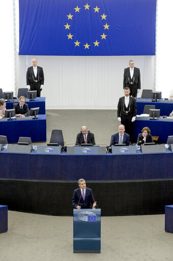 Valokuva 8: Official visit of the President of Bulgaria to the European Parliament in Strasbourg - Formal address to the Plenary