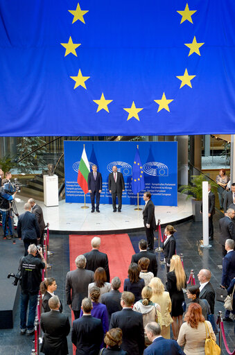 Photo 10 : Official visit of the President of Bulgaria to the European Parliament in Strasbourg - EP President welcomes President of Bulgaria