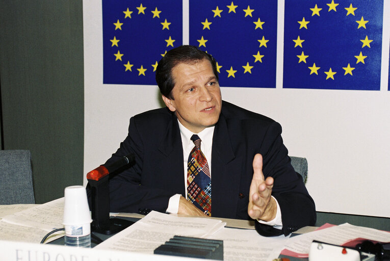 The MEP Philippe-Armand MARTIN during a news conference in Strasbourg in November 1994.