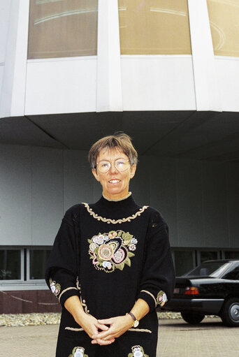 Lis JENSEN in front of EP Building