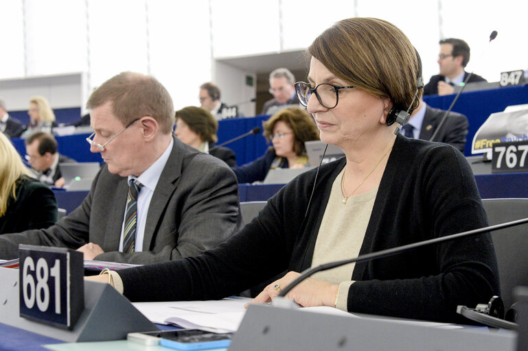 Photo 5: Julia PITERA in plenary session week 10 2016 in Strasbourg