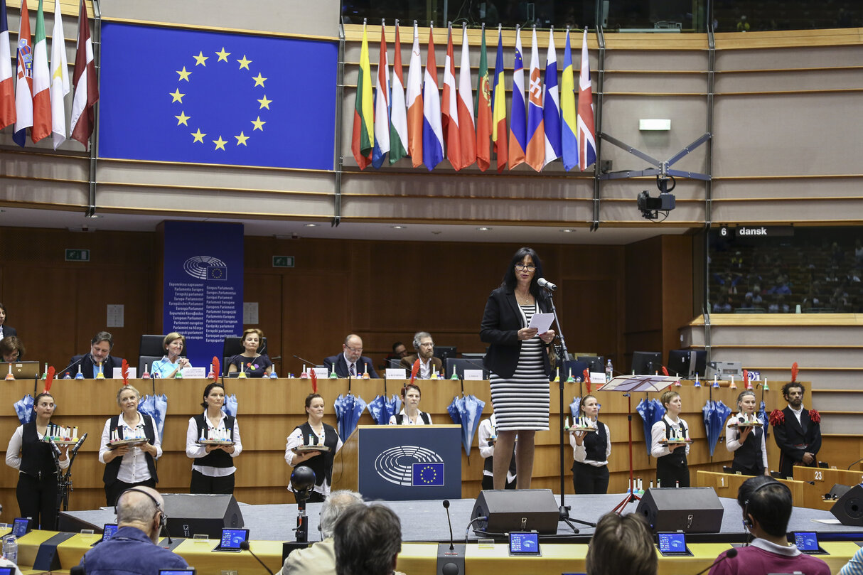 Europe Day 2016 in Brussels. The European  Parliament opens its doors to the public - Opening session