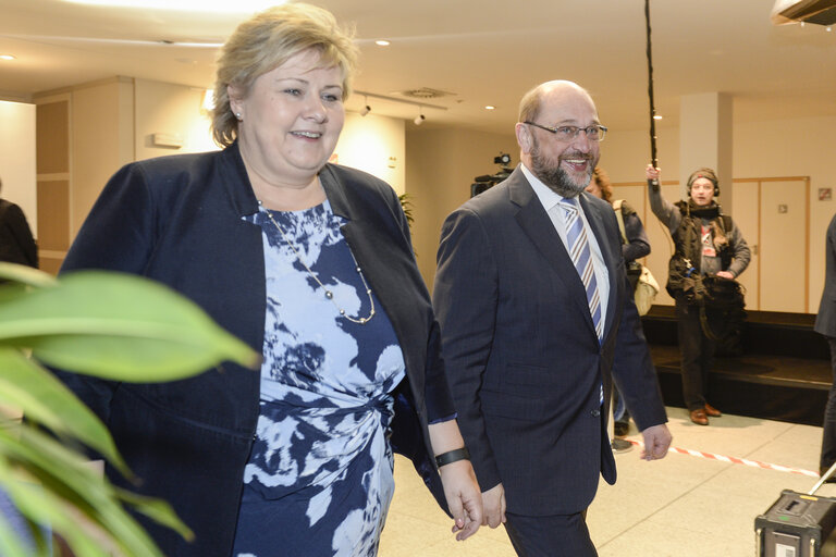 Fotogrāfija 1: Martin SCHULZ - EP President meets with Erna SOLBERG, Prime Minister of Norway