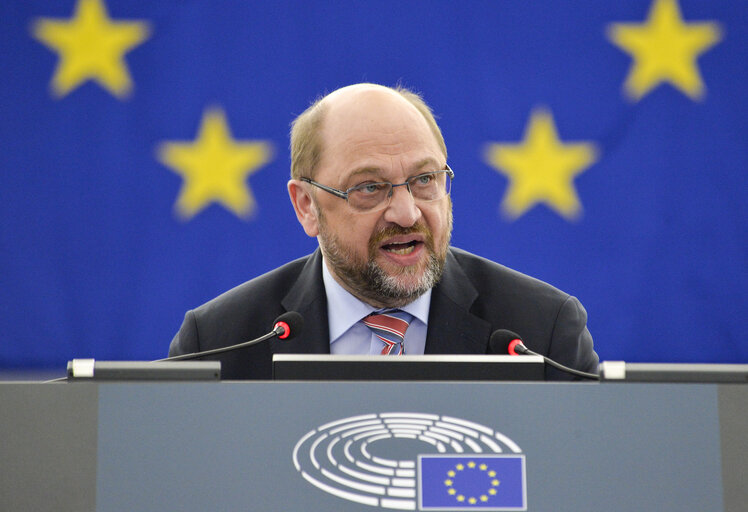 Valokuva 5: Plenary session week 10 2016 in Strasbourg -  Statement by Martin SCHULZ EP President on the exclusion of Golden Dawn MEP.