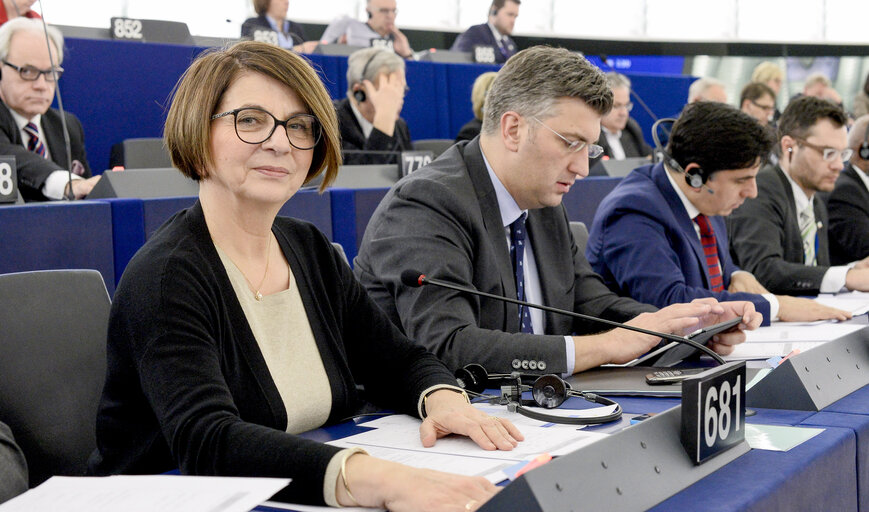 Photo 1: Julia PITERA in plenary session week 10 2016 in Strasbourg