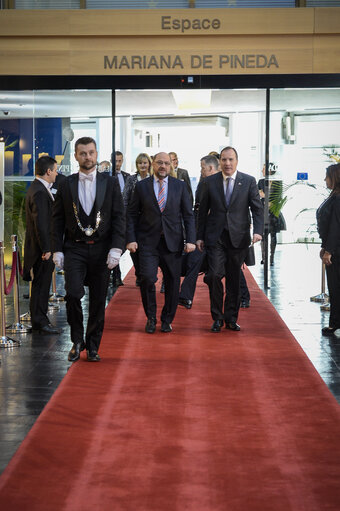 Fotografie 5: Official visit of the Prime Minister of Sweden to the European Parliament in Strasbourg.   Martin SCHULZ - EP President welcomes Stefan LOFVEN - Swedish Prime Minister