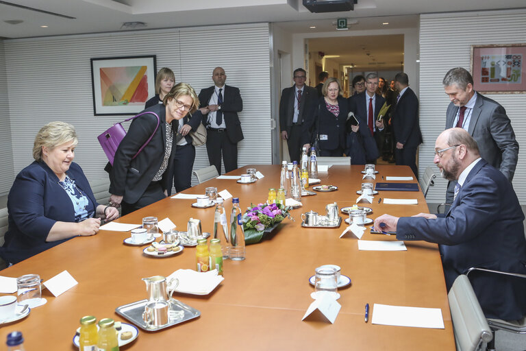 Martin SCHULZ - EP President meets with Erna SOLBERG, Prime Minister of Norway