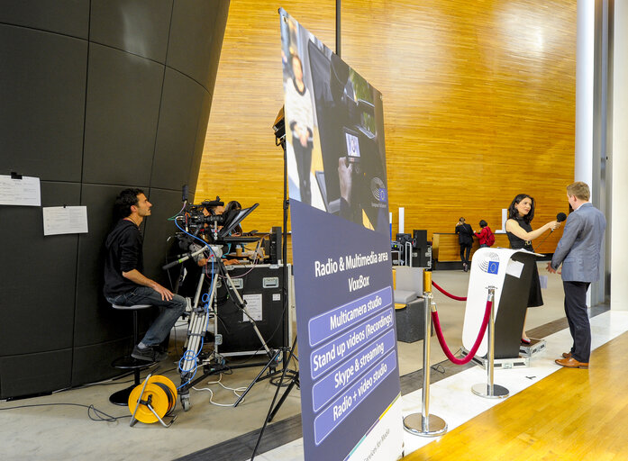 France 3 live emission from the Vox Box in the European Parliament during the EYE 2016 in Strasbourg