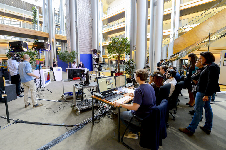 France 3 live emission from the Vox Box in the European Parliament during the EYE 2016 in Strasbourg