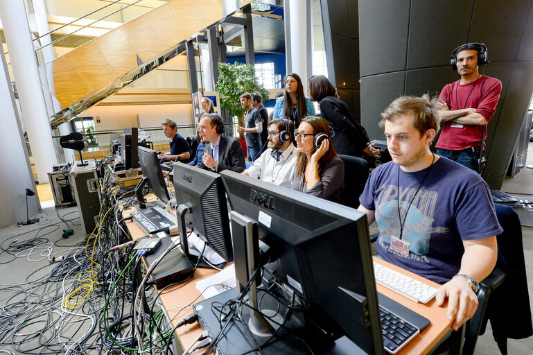 France 3 live emission from the Vox Box in the European Parliament during the EYE 2016 in Strasbourg