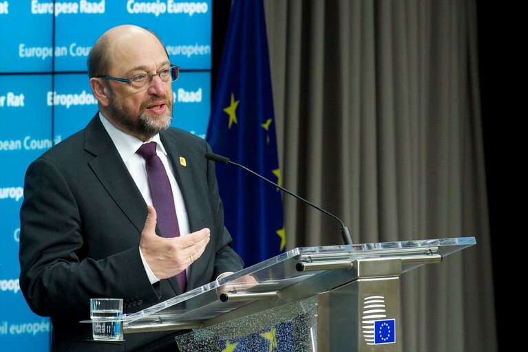 Fotografija 1: Press Conference of Martin SCHULZ - EP President at the European Council