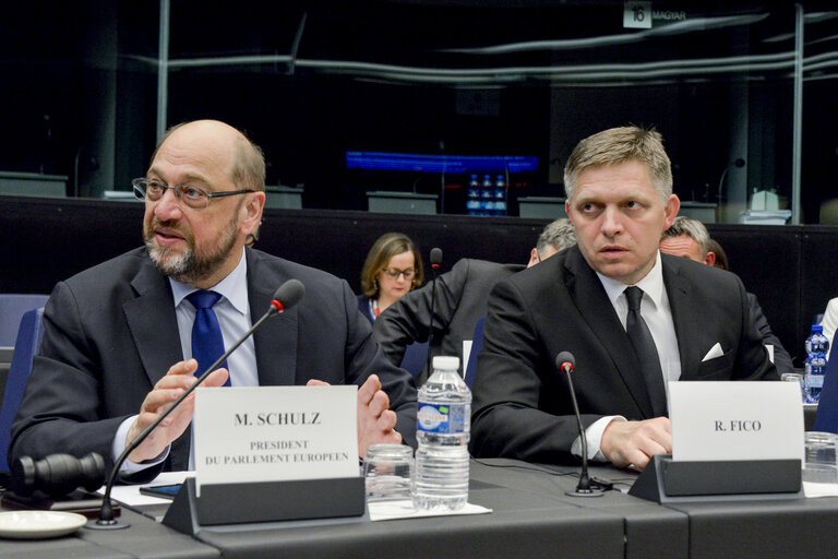 Fotografija 2: Official visit of Slovak Prime Minister to the European Parliament in Strasbourg. Conference of Presidents in the presence of the Slovak Prime Minister