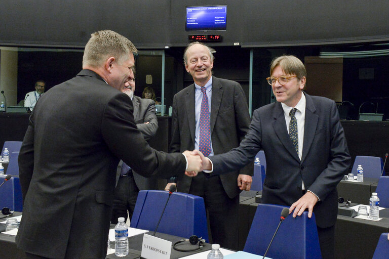 Fotografija 8: Official visit of Slovak Prime Minister to the European Parliament in Strasbourg. Conference of Presidents in the presence of the Slovak Prime Minister