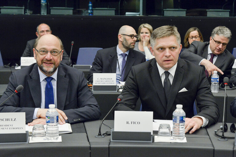 Fotografija 3: Official visit of Slovak Prime Minister to the European Parliament in Strasbourg. Conference of Presidents in the presence of the Slovak Prime Minister